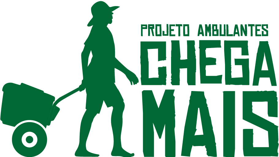 Imagem com texto verde escuro em fundo verde claro: 'PROJETO AMBULANTES' no topo, 'CHEGA' no centro em destaque e 'MAIS' embaixo.